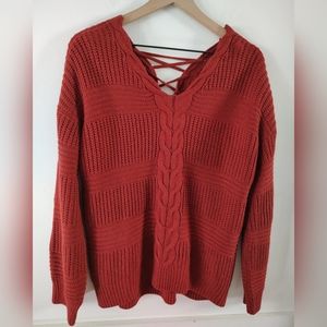 No Boundaries Deep Red Size Large Cable Knitted Sweater